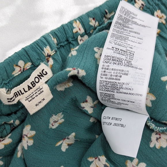 Billabong Women's US Medium Mint Green Floral Front Tie Cropped Blouse Top - Picture 12 of 12